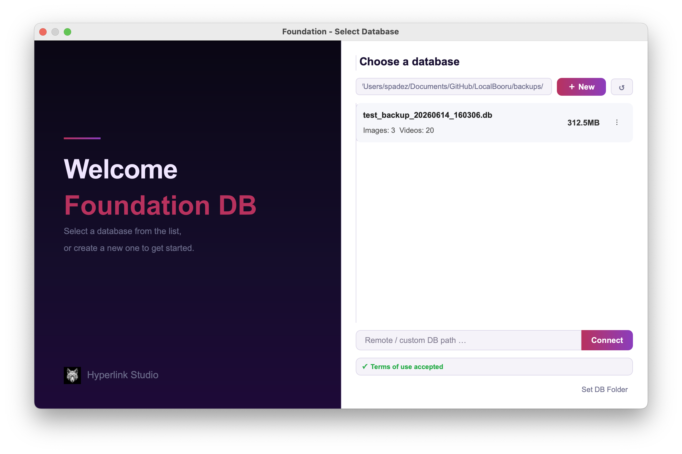 Database selector with one-click access